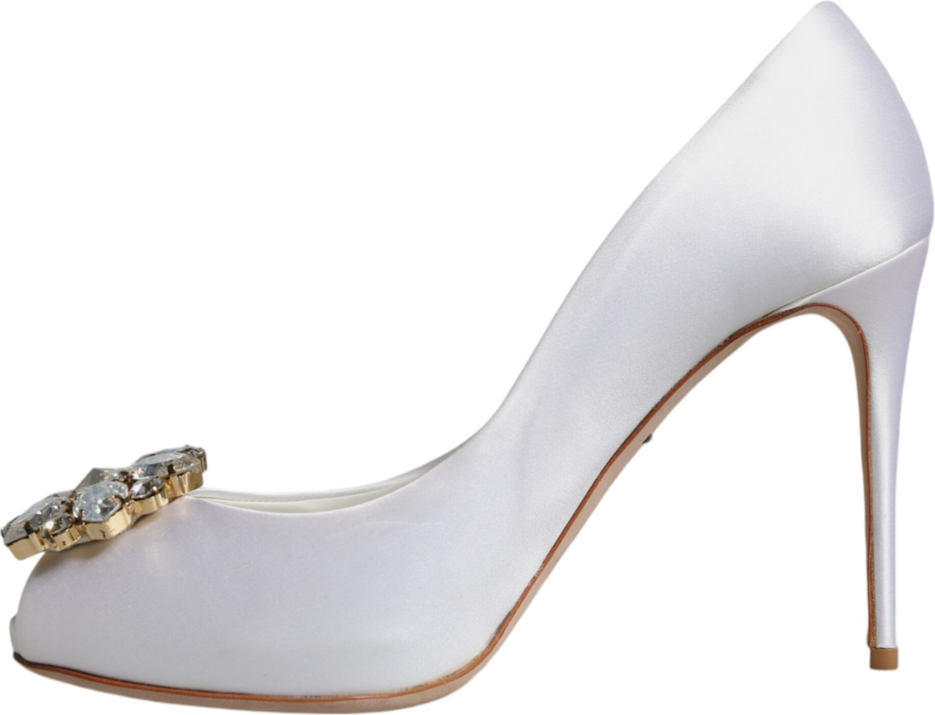 Shoes Dolce & Gabbana White Crystals Peep Toe Satin Pumps