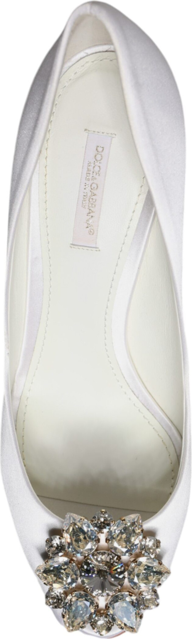 Shoes Dolce & Gabbana White Crystals Peep Toe Satin Pumps