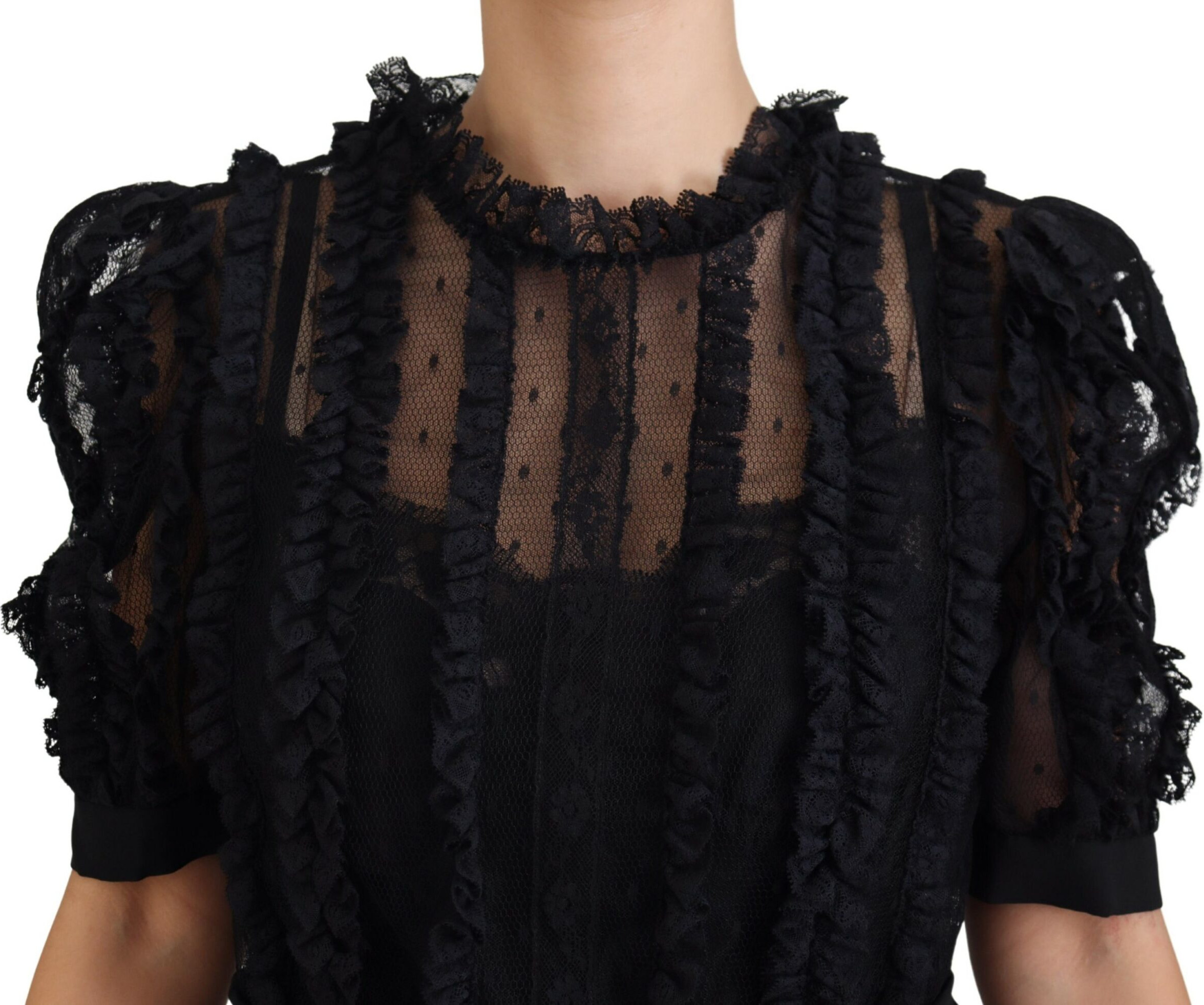 Черное мини-платье Dolce & Gabbana А-силуэта с кружевной отделкой