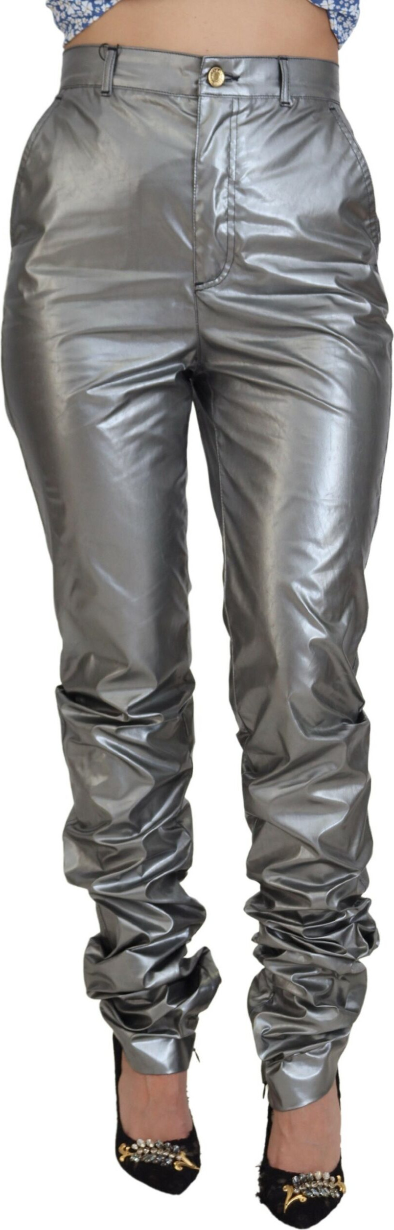 Metallic Silver High Waist Skinny Pants Dolce & Gabbana