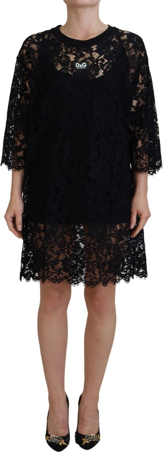 Dolce & Gabbana qora gulli dantelli paxta libosi