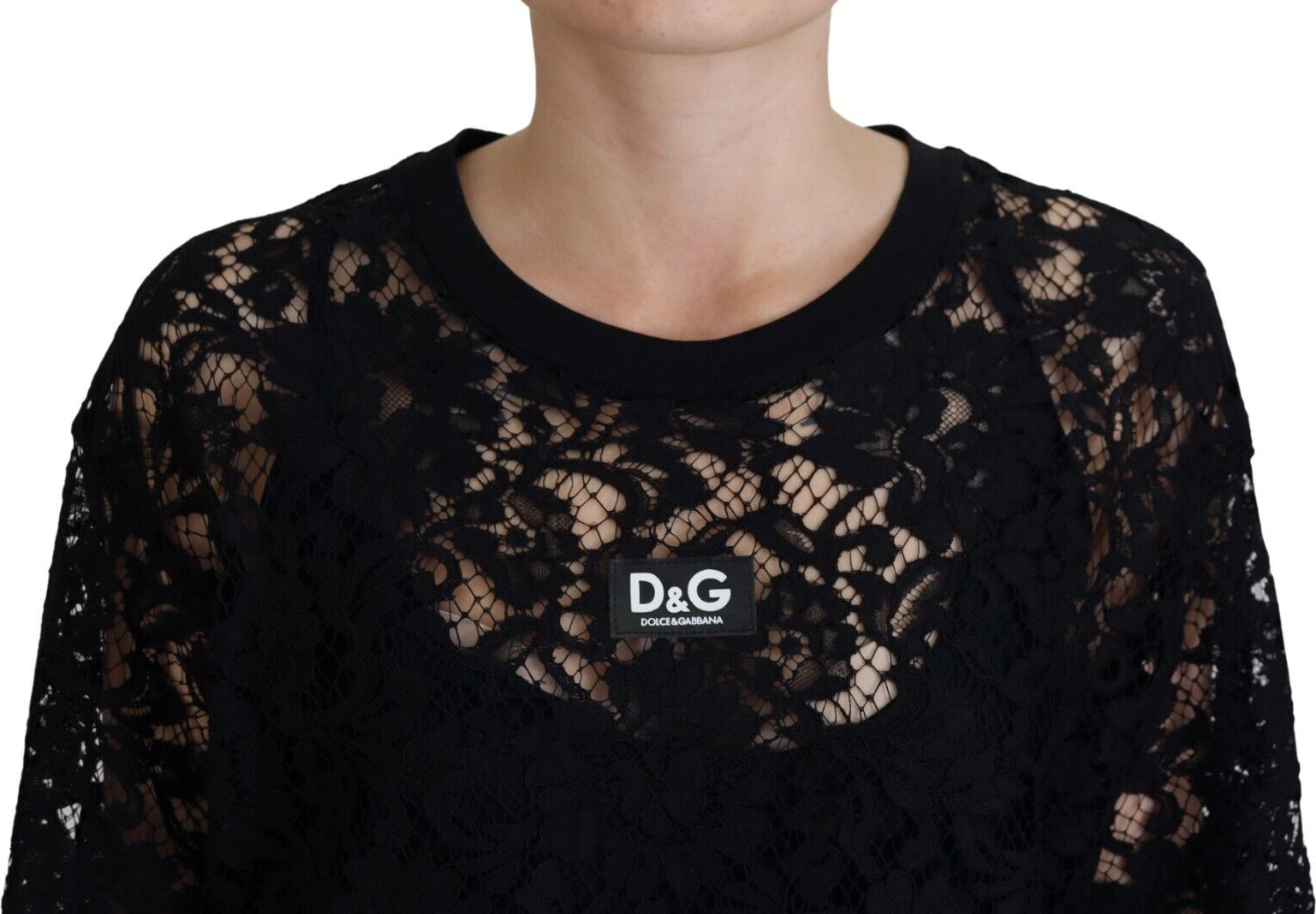 Black Floral Lace Cotton Shift Dress Dolce & Gabbana