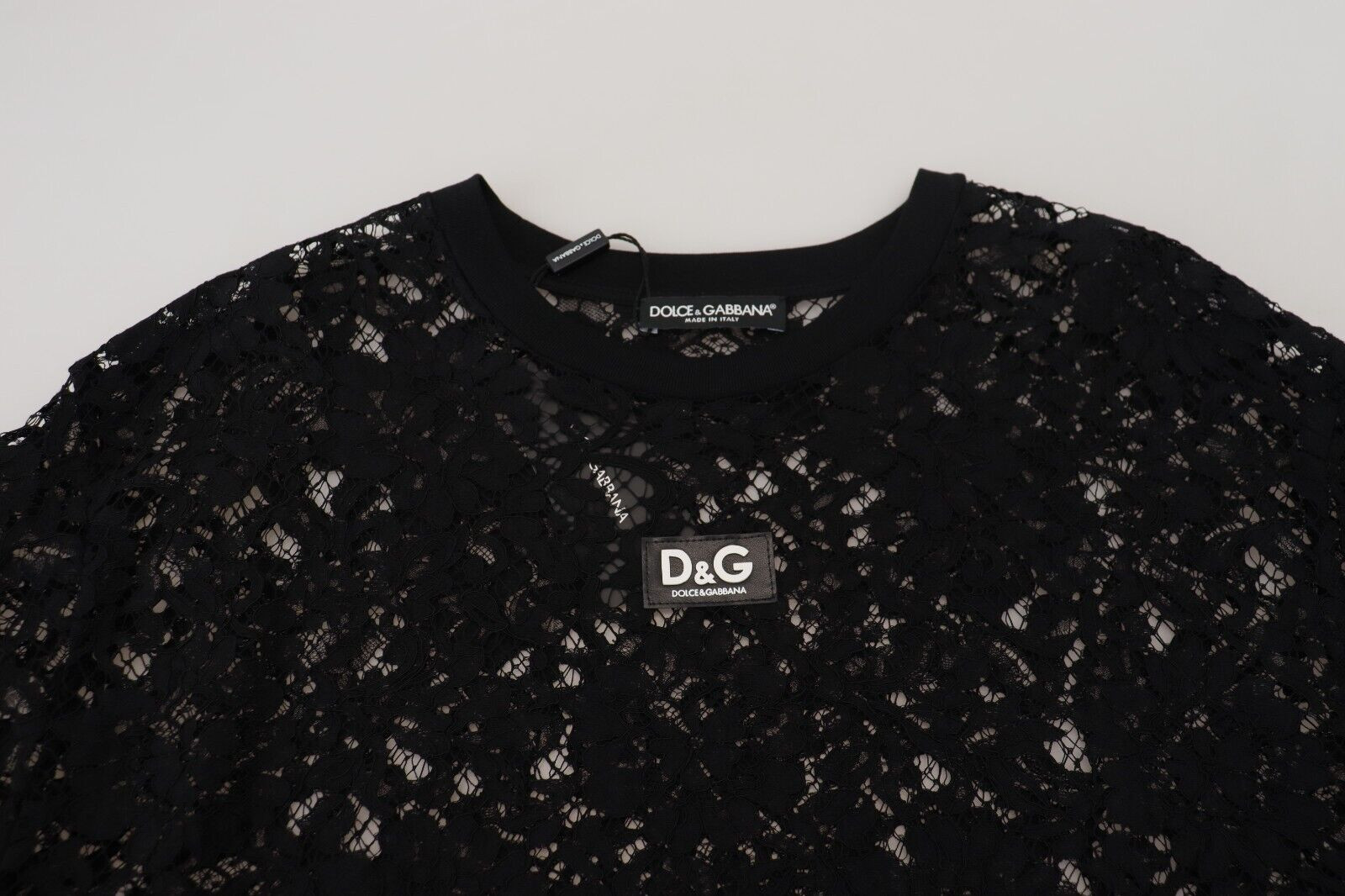 Black Floral Lace Cotton Shift Dress Dolce & Gabbana