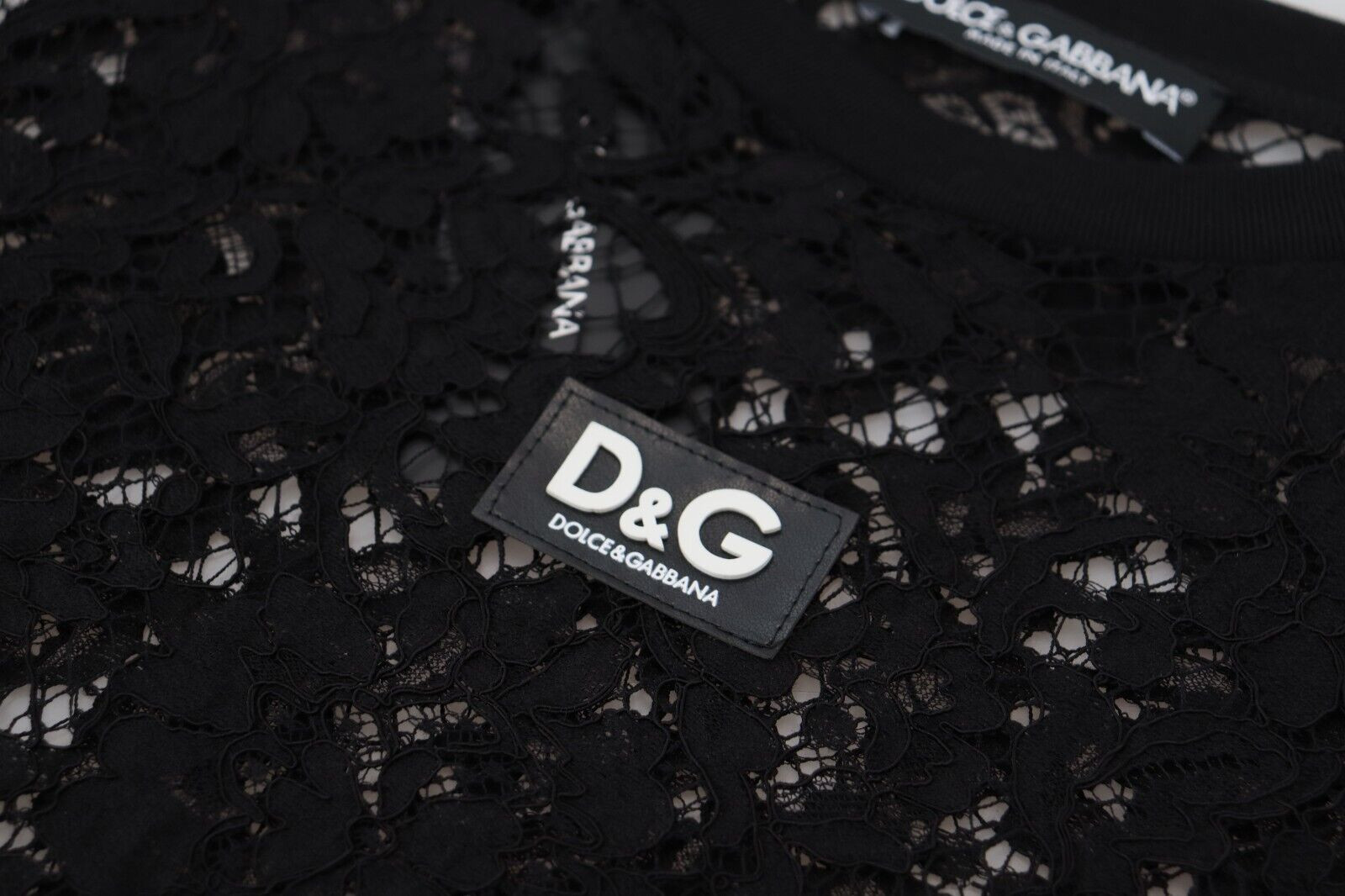 Black Floral Lace Cotton Shift Dress Dolce & Gabbana
