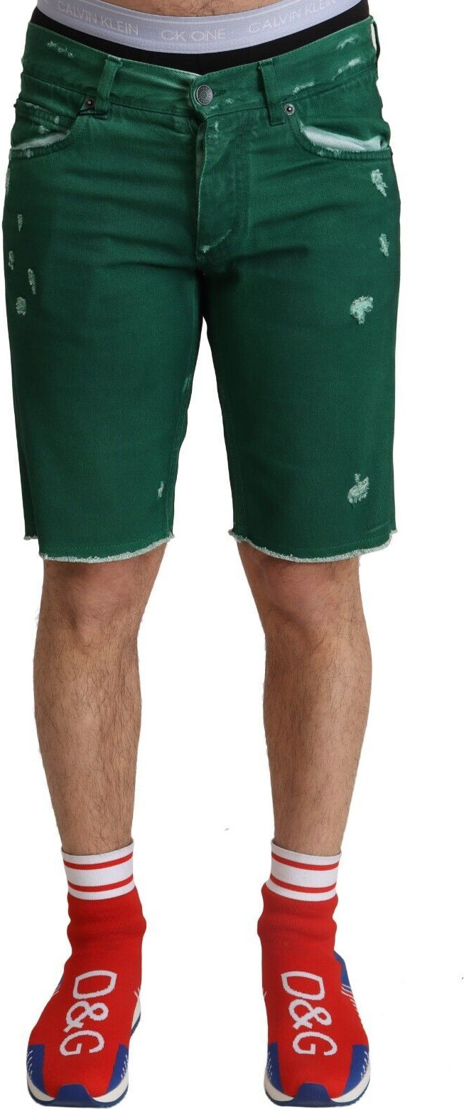 Dolce & Gabbana Green Tattered Cotton Erkaklar Jinsi Bermuda Shimol