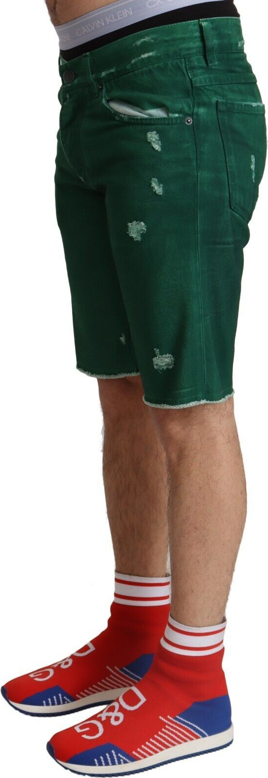 Dolce & Gabbana Green Tattered Cotton Erkaklar Jinsi Bermuda Shimol