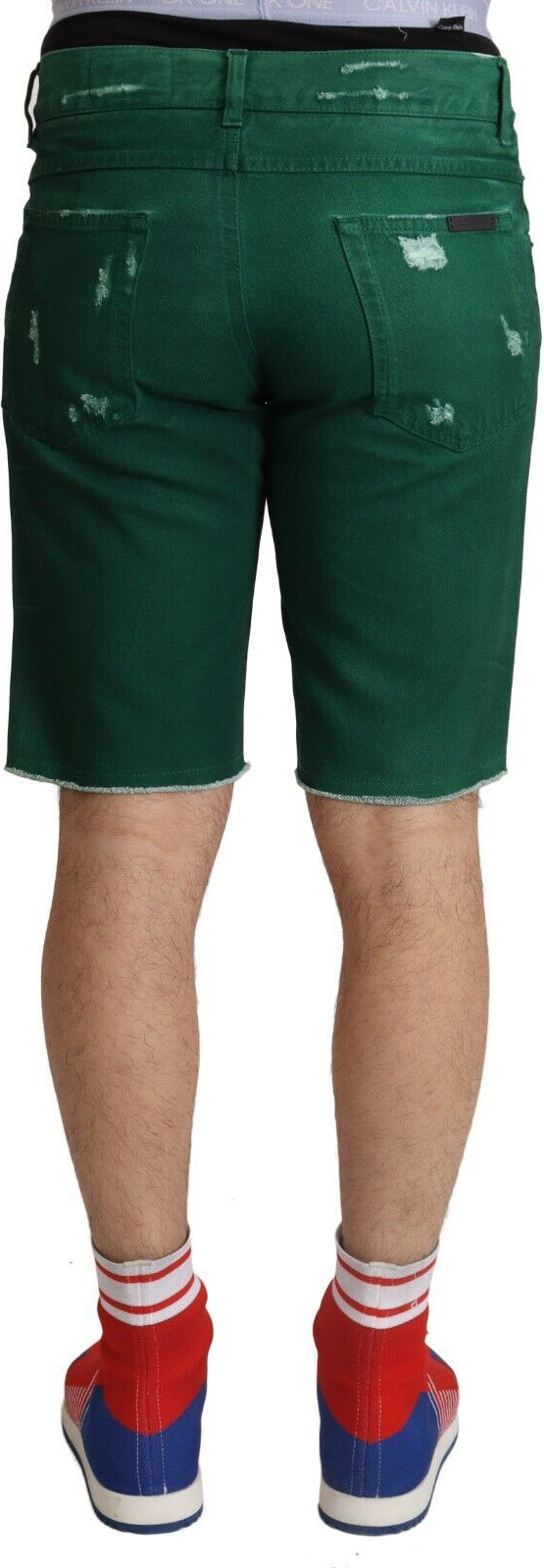 Dolce & Gabbana Green Tattered Cotton Erkaklar Jinsi Bermuda Shimol