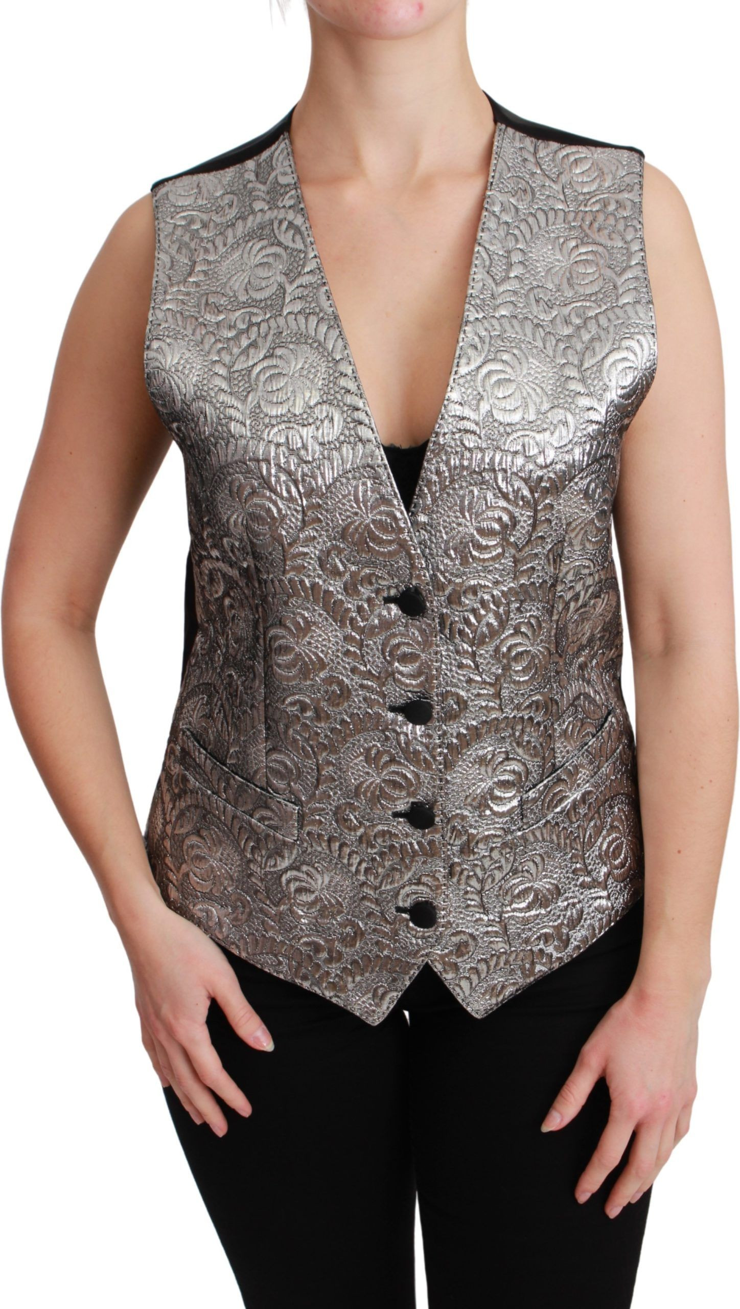 Silver Brocade Sleeveless Top by Dolce & Gabbana