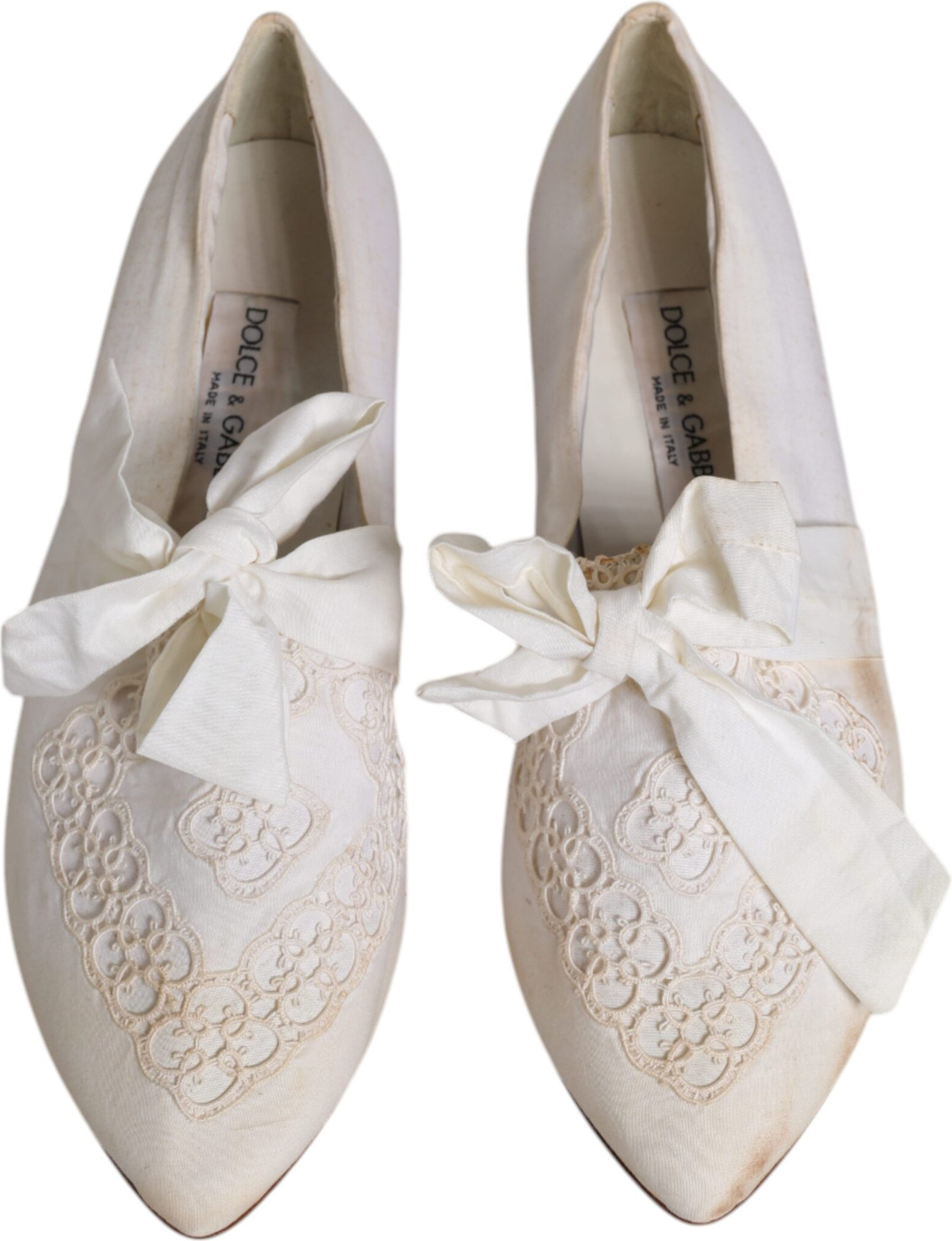 Dolce & Gabbana White Ribbon Fabric Ballerina Flats Shoes