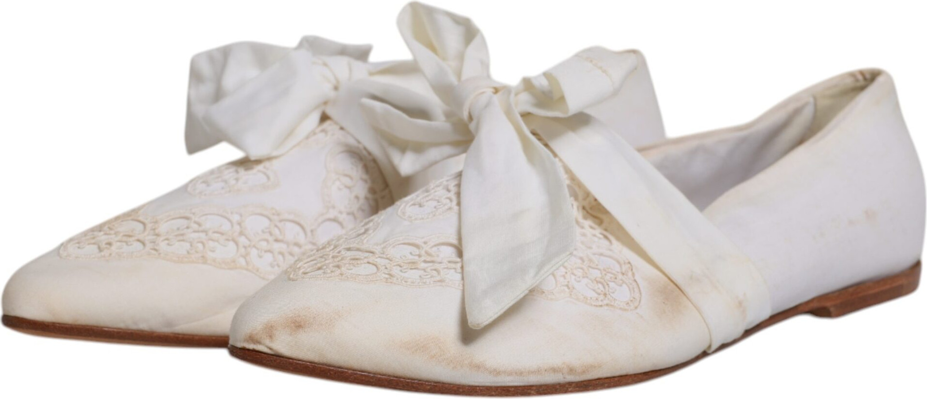 Dolce & Gabbana White Ribbon Fabric Ballerina Flats Shoes