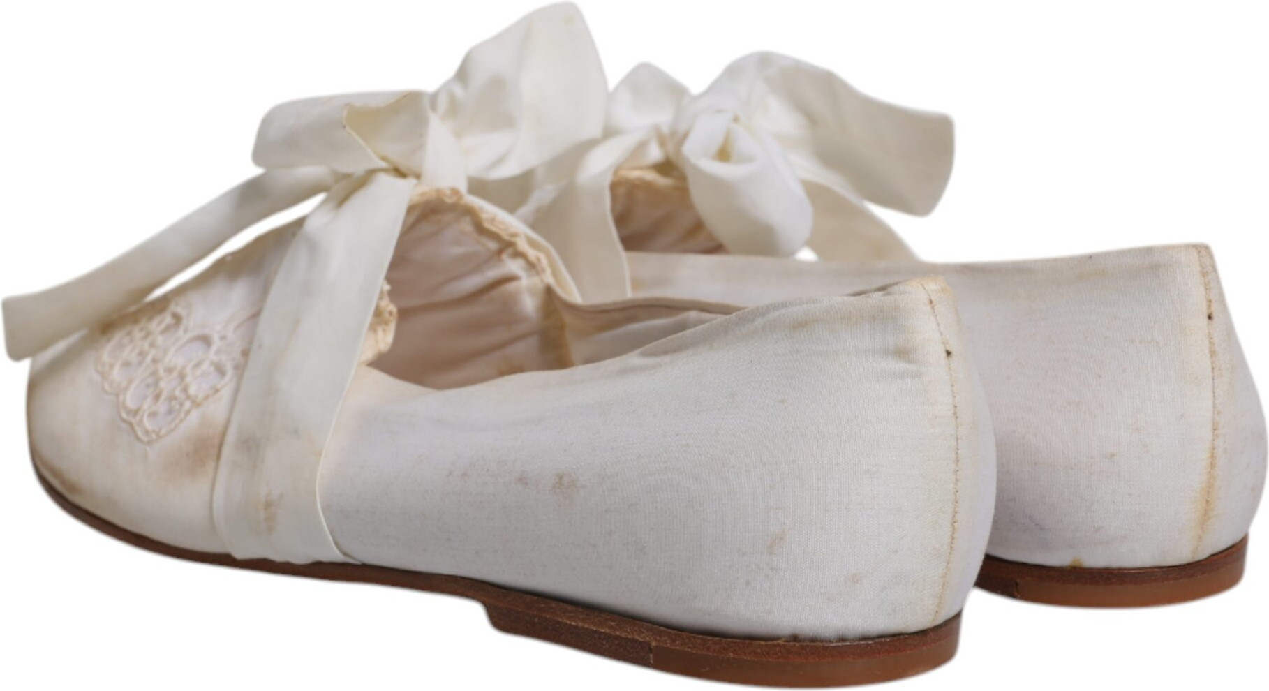 Dolce & Gabbana White Ribbon Fabric Ballerina Flats Shoes