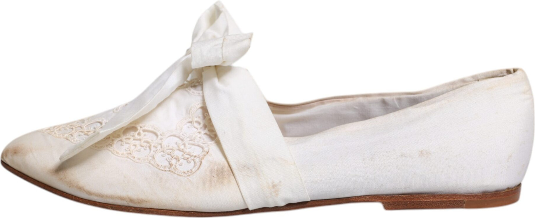 Dolce & Gabbana White Ribbon Fabric Ballerina Flats Shoes