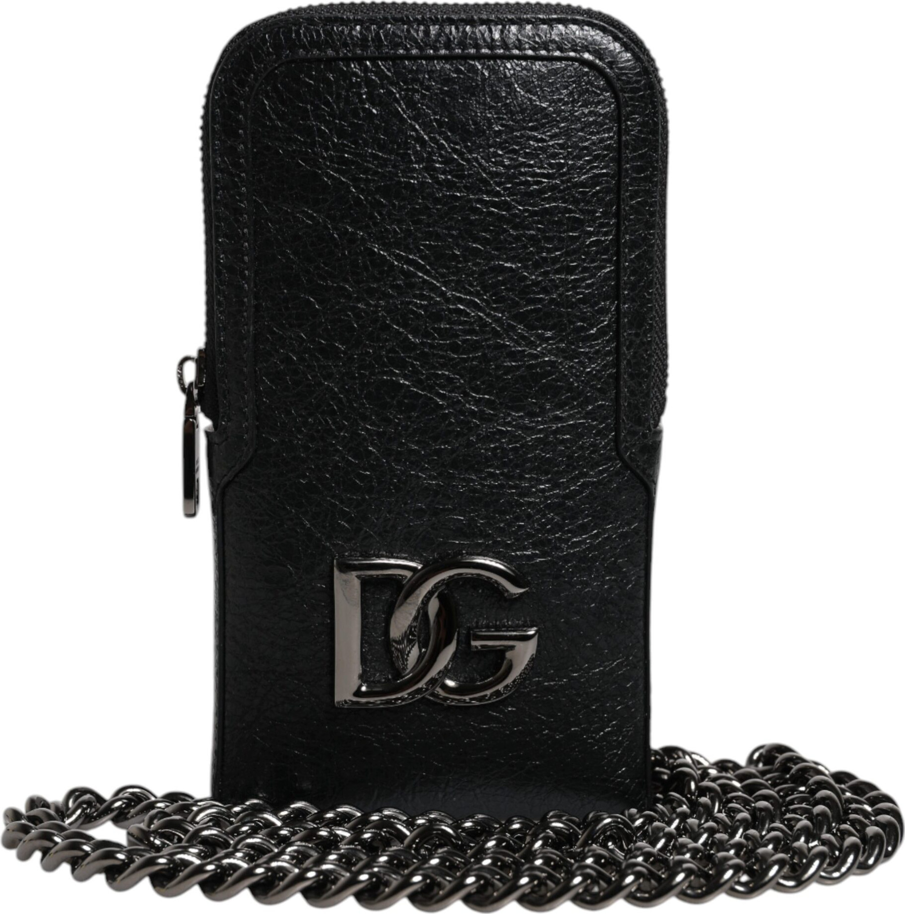 Sumka Dolce & Gabbana Qora Teri Sumka Crossbody Zanjirli Telefon Sumkasi