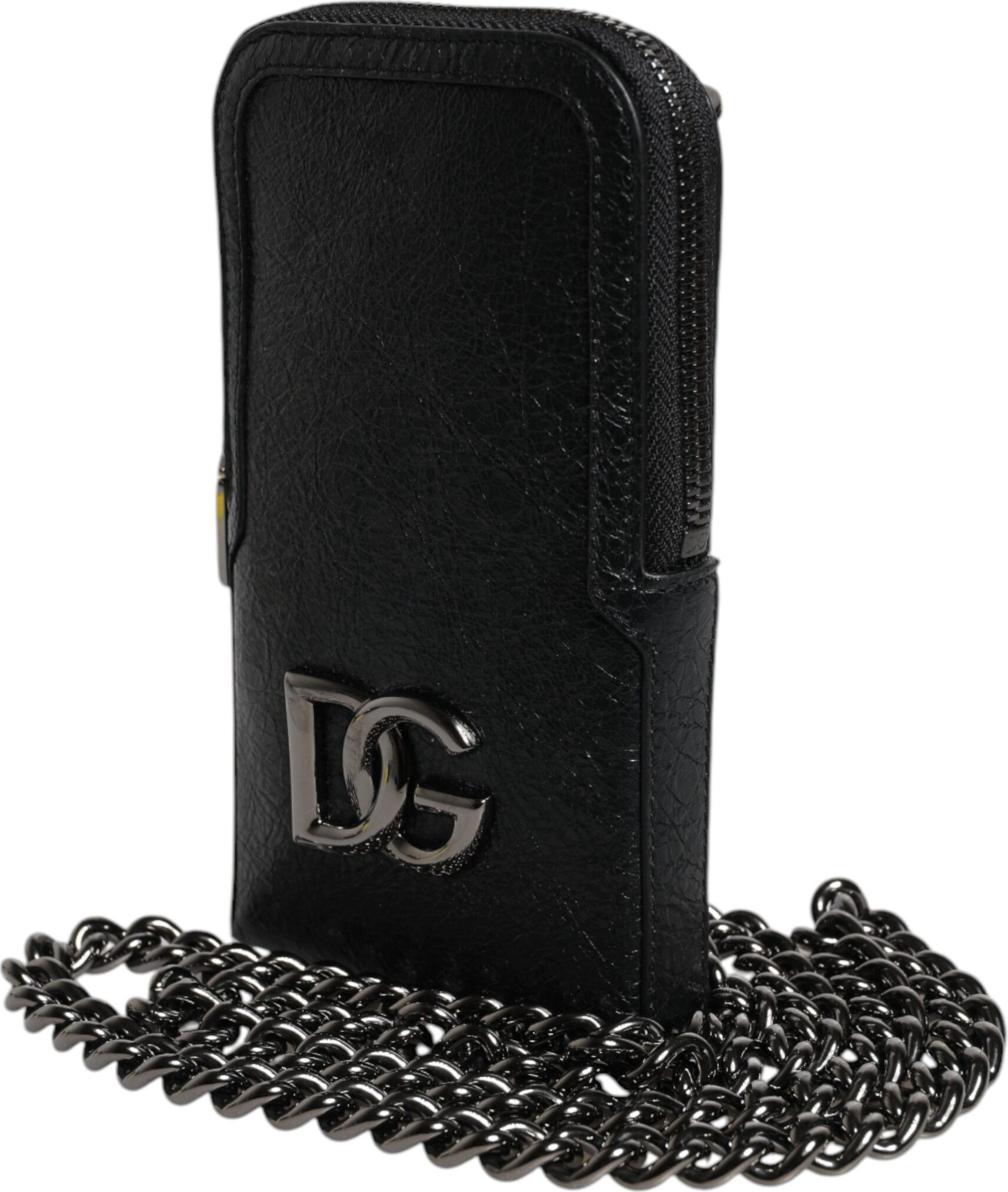 Sumka Dolce & Gabbana Qora Teri Sumka Crossbody Zanjirli Telefon Sumkasi