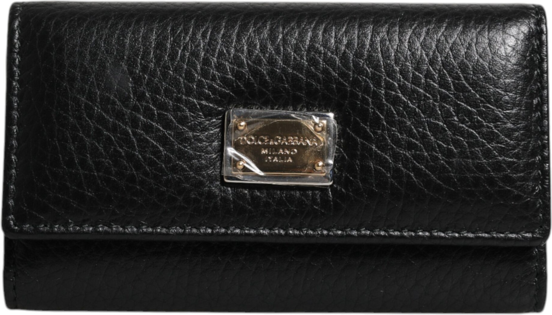 Kaltabaqliq Dolce & Gabbana Uch karra buklanadigan, Qora Charm, Oltin Metall Logotip