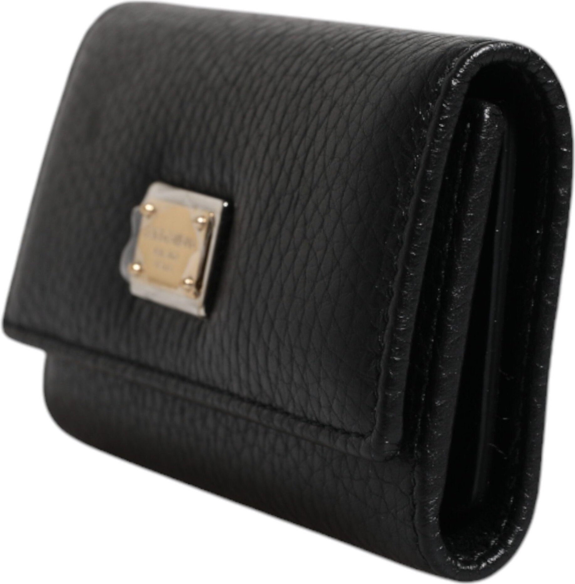 Kaltabaqliq Dolce & Gabbana Uch karra buklanadigan, Qora Charm, Oltin Metall Logotip