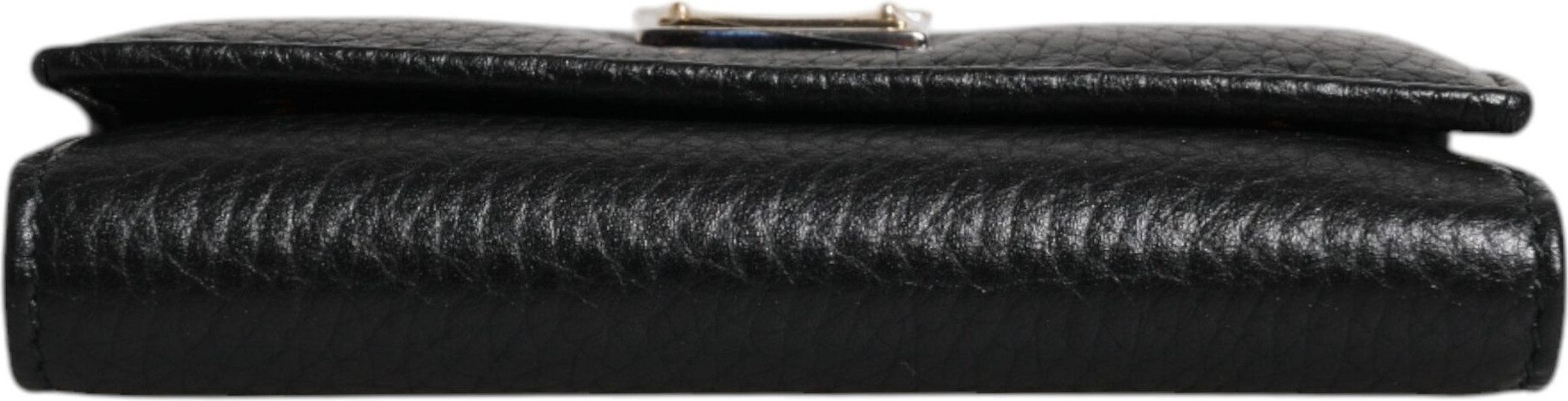 Kaltabaqliq Dolce & Gabbana Uch karra buklanadigan, Qora Charm, Oltin Metall Logotip