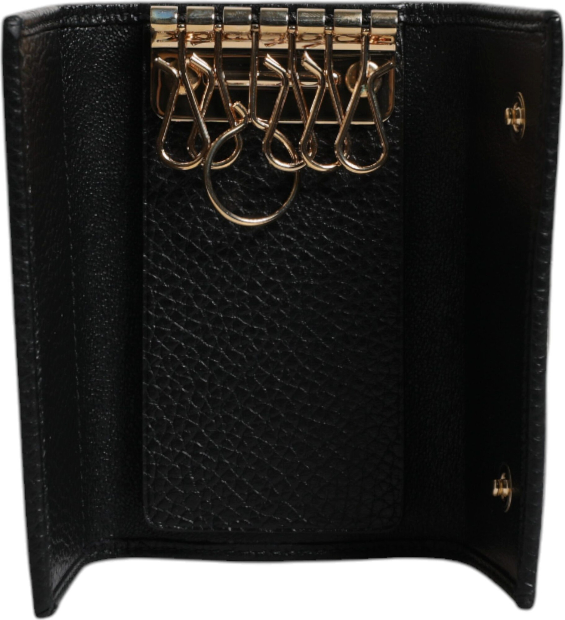 Kaltabaqliq Dolce & Gabbana Uch karra buklanadigan, Qora Charm, Oltin Metall Logotip