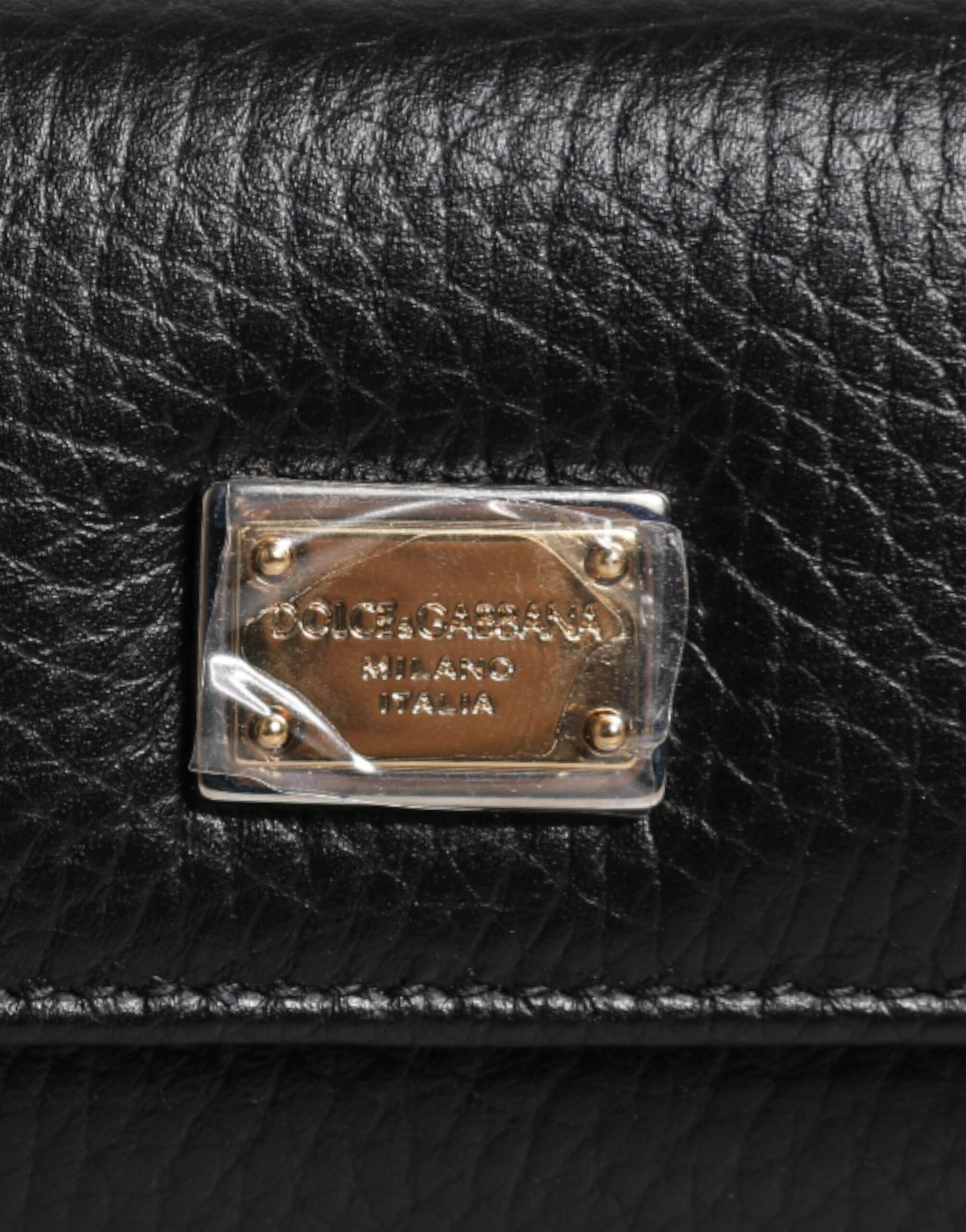 Kaltabaqliq Dolce & Gabbana Uch karra buklanadigan, Qora Charm, Oltin Metall Logotip