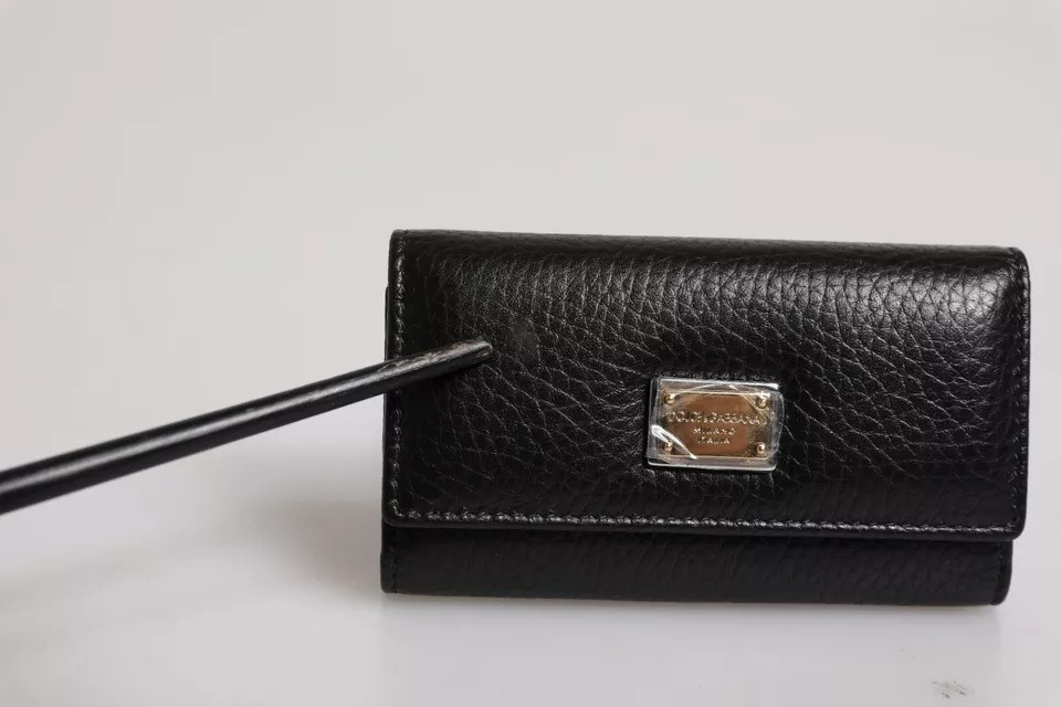 Kaltabaqliq Dolce & Gabbana Uch karra buklanadigan, Qora Charm, Oltin Metall Logotip