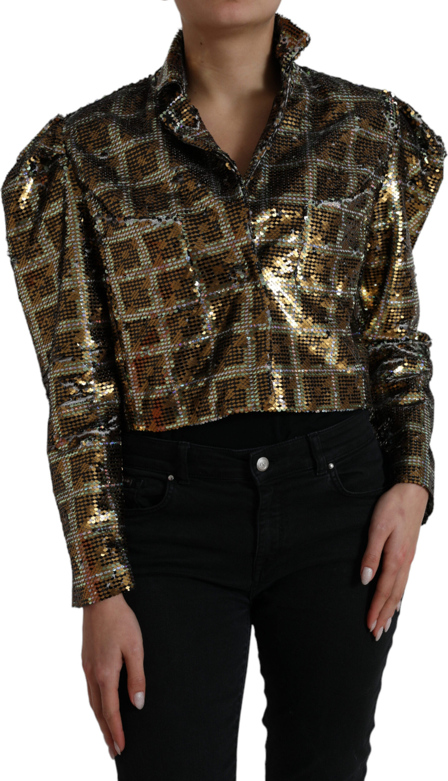 Dolce & Gabbana Multicolor Polyester Sequined Cropped Jacket