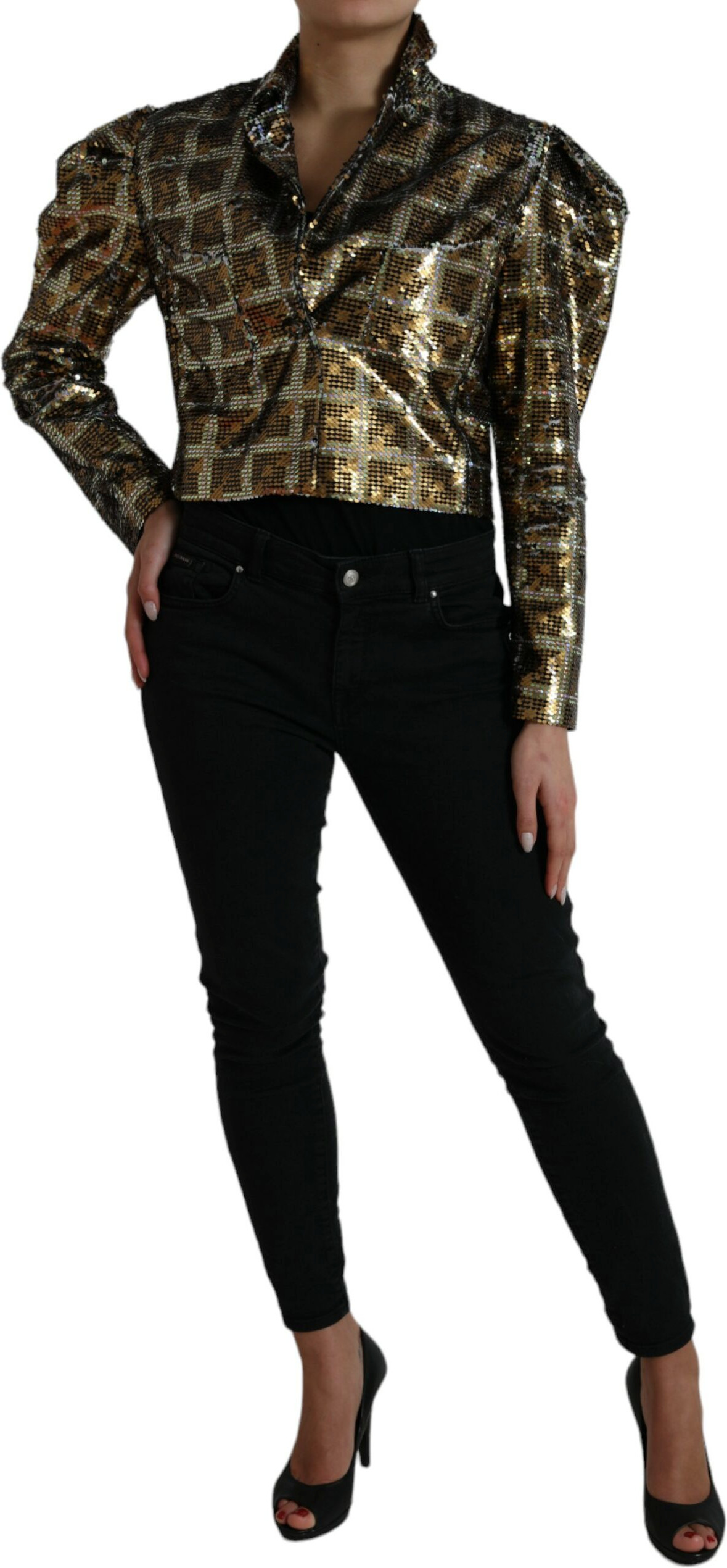 Dolce & Gabbana Multicolor Polyester Sequined Cropped Jacket