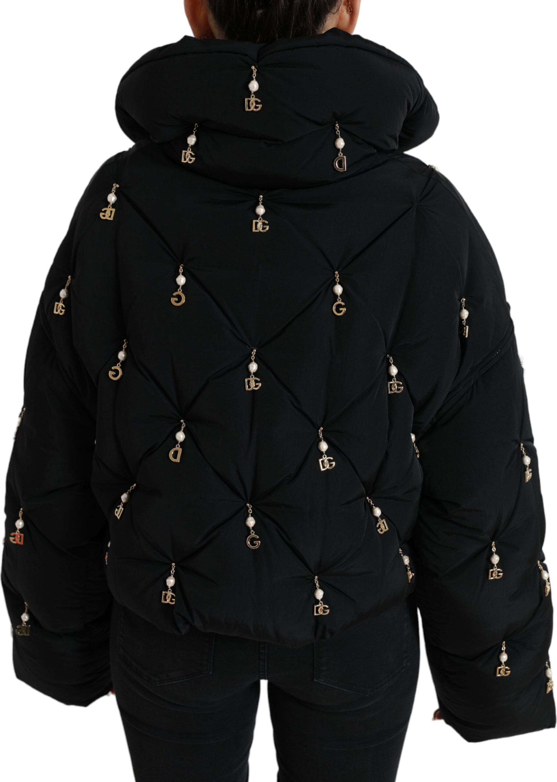 Black Embellished Quilted Shell Bomber Jacket Dolce & Gabbana