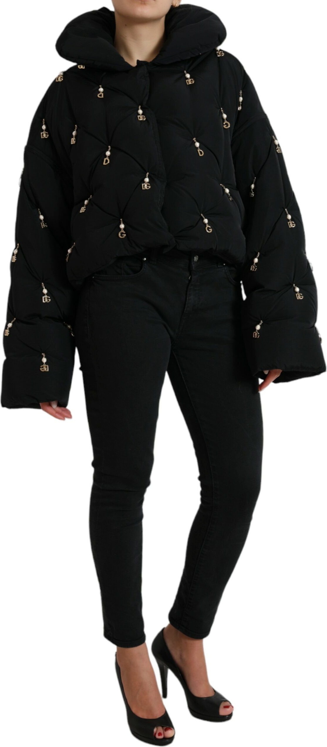 Black Embellished Quilted Shell Bomber Jacket Dolce & Gabbana