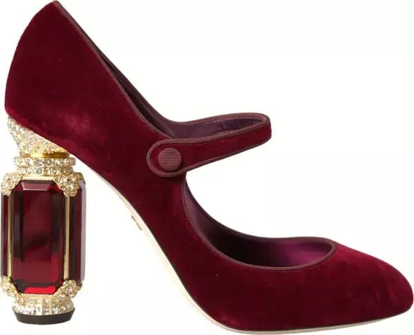 Shoes Dolce & Gabbana Red Velvet Gold Crystals Heels Mary Janes Shoes