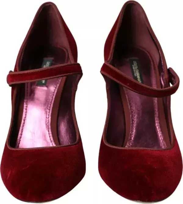 Shoes Dolce & Gabbana Red Velvet Gold Crystals Heels Mary Janes Shoes