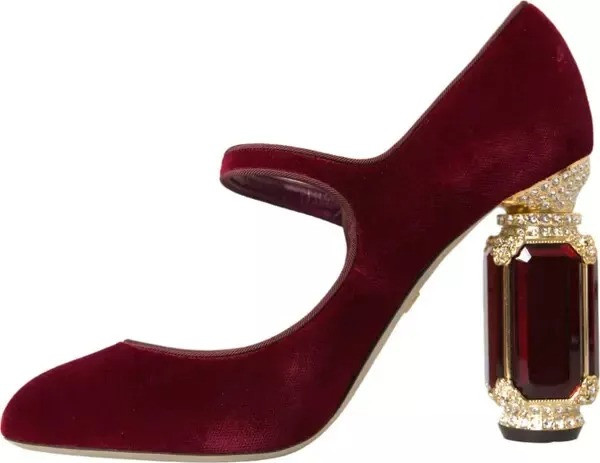 Shoes Dolce & Gabbana Red Velvet Gold Crystals Heels Mary Janes Shoes
