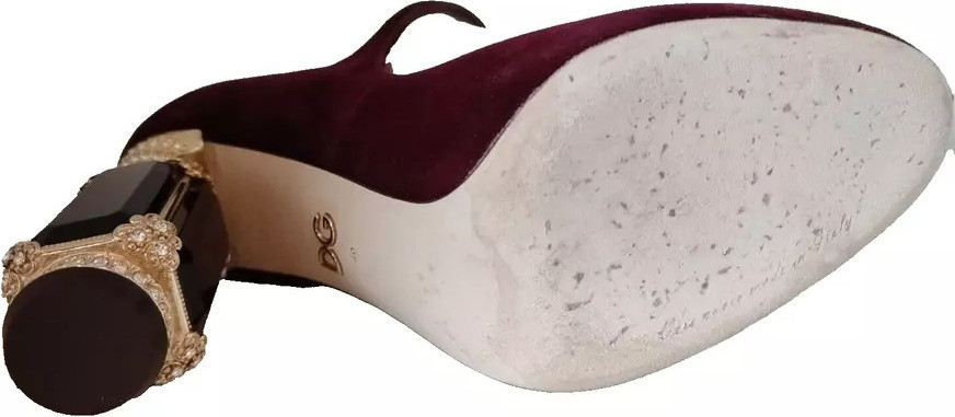 Shoes Dolce & Gabbana Red Velvet Gold Crystals Heels Mary Janes Shoes