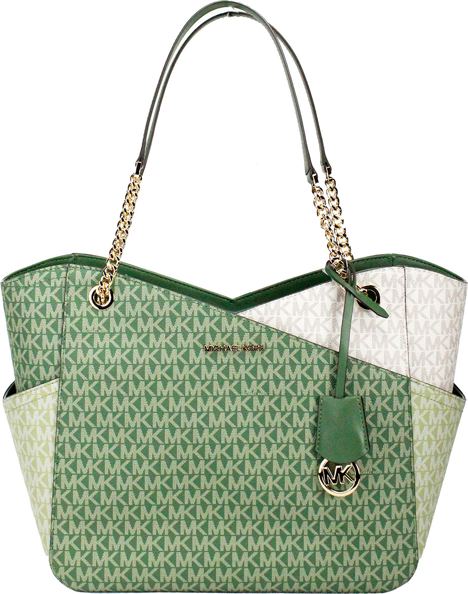 Michael Kors Jet Set Large Fern Green X Cross Chain Shoulder Tote Sumkasi