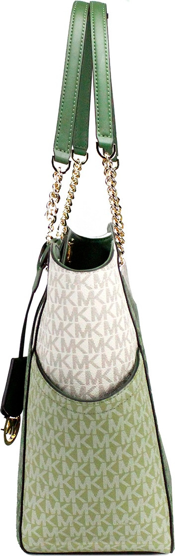 Michael Kors Jet Set Large Fern Green X Cross Chain Shoulder Tote Sumkasi