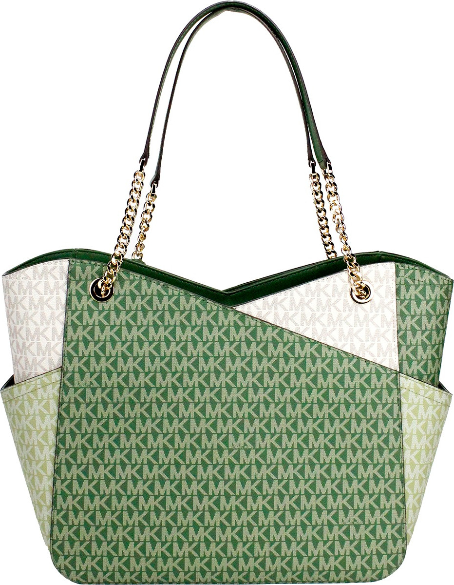 Michael Kors Jet Set Large Fern Green X Cross Chain Shoulder Tote Sumkasi
