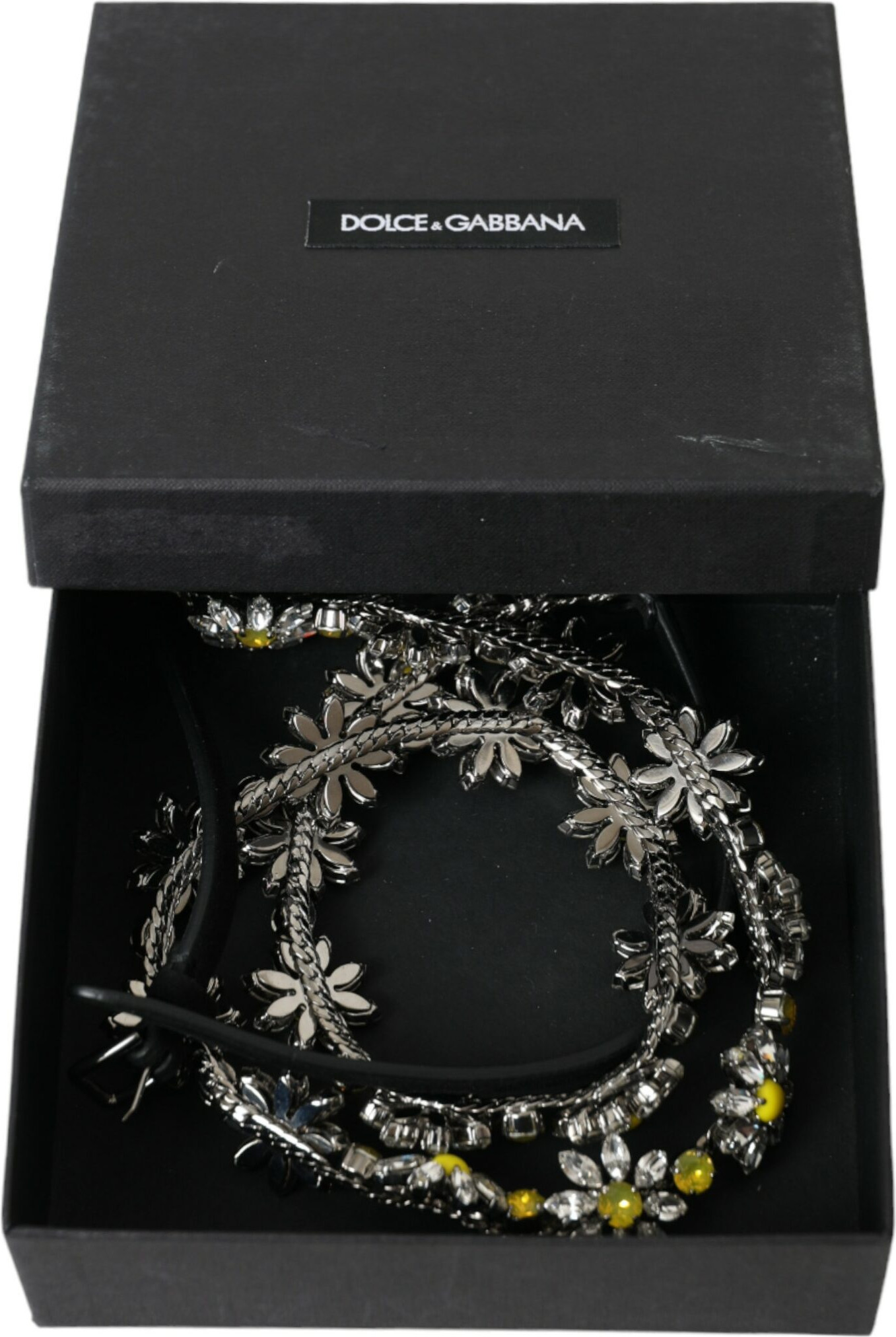 Belt Dolce & Gabbana Black Daisy Crystal Dauphine Waist Belt