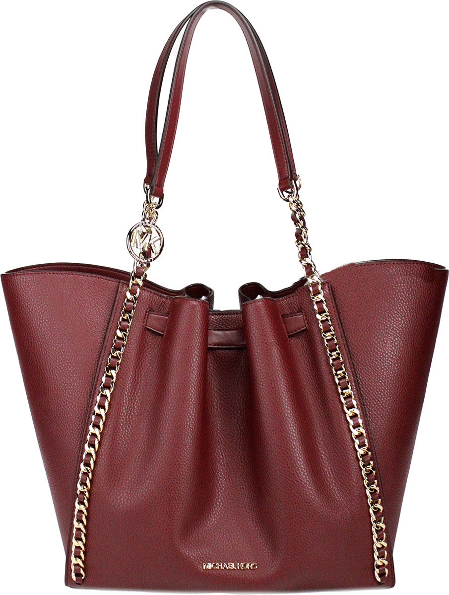 Сумка-тоут Michael Kors Mina Large Dark Cherry с инкрустацией в виде ремня с цепочкой