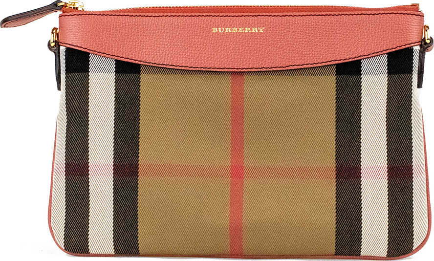Crossbody Bag Burberry Peyton House Check Derby Cinnamon Red Grain Leather Pouch