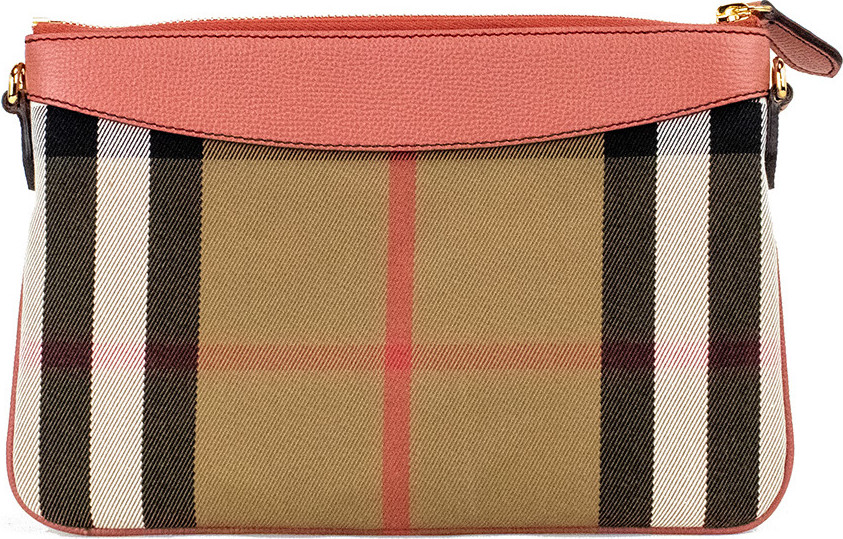 Crossbody Bag Burberry Peyton House Check Derby Cinnamon Red Grain Leather Pouch