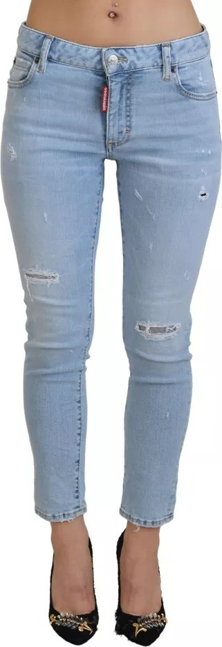 Blue Tattered Mid Waist Cropped Twiggy Denim Jeans Dsquared2