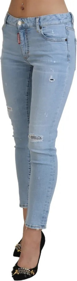Blue Tattered Mid Waist Cropped Twiggy Denim Jeans Dsquared2