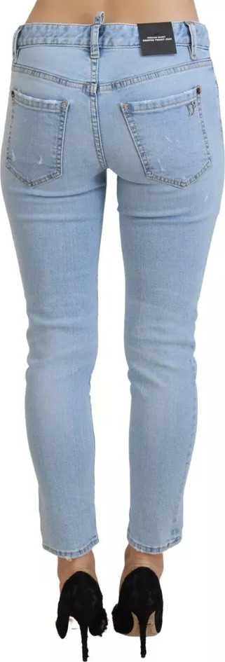 Blue Tattered Mid Waist Cropped Twiggy Denim Jeans Dsquared2