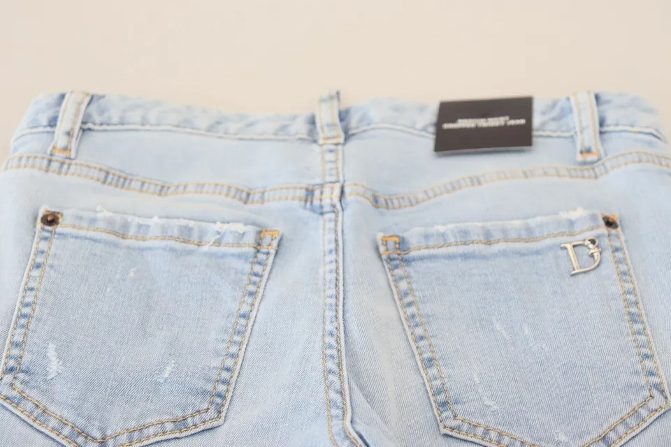Blue Tattered Mid Waist Cropped Twiggy Denim Jeans Dsquared2
