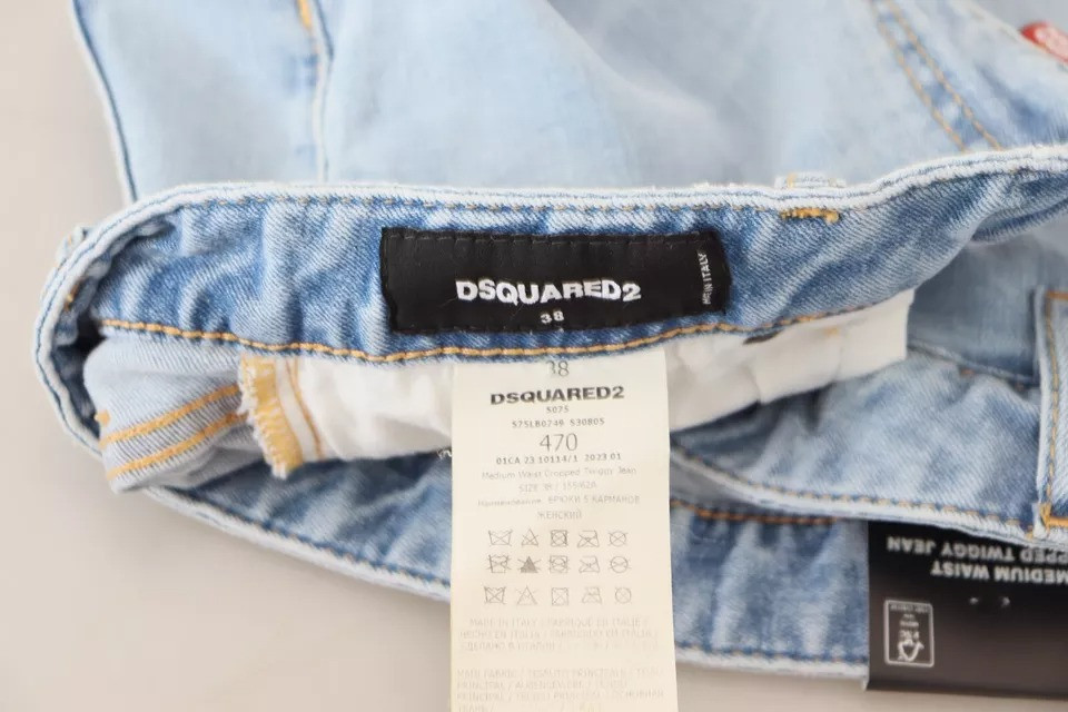 Blue Tattered Mid Waist Cropped Twiggy Denim Jeans Dsquared2