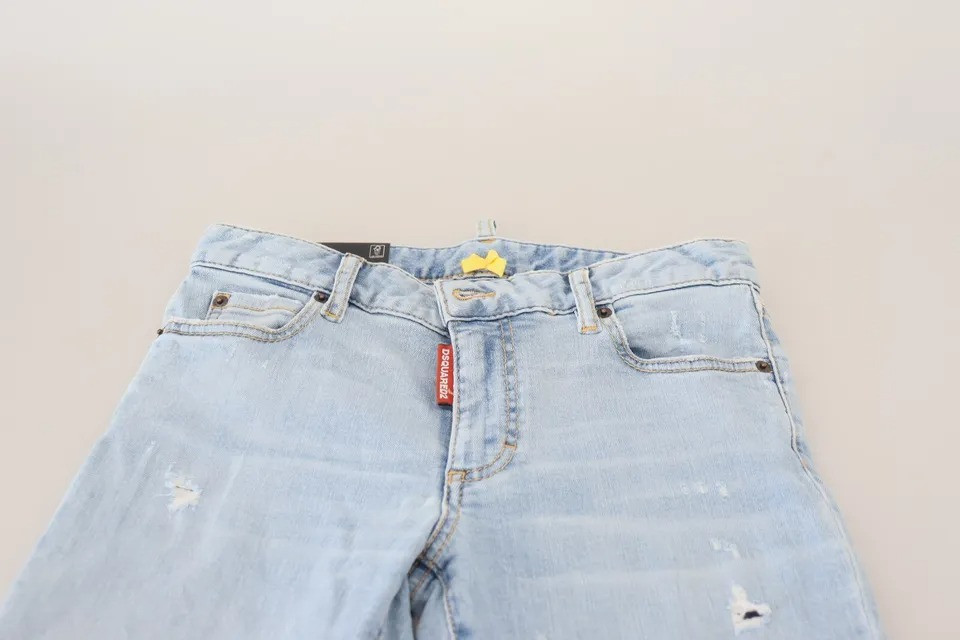 Blue Tattered Mid Waist Cropped Twiggy Denim Jeans Dsquared2