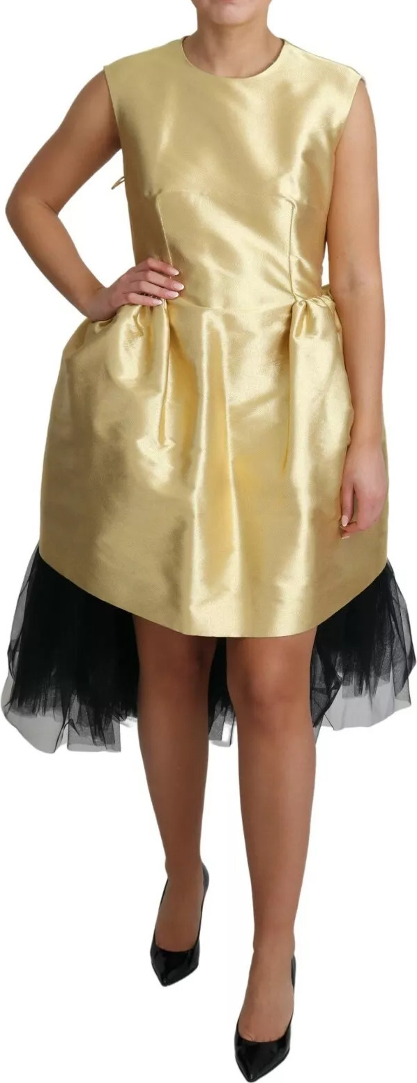 Polyester Gold Sleeveless A-line Tulle Dress Dolce & Gabbana