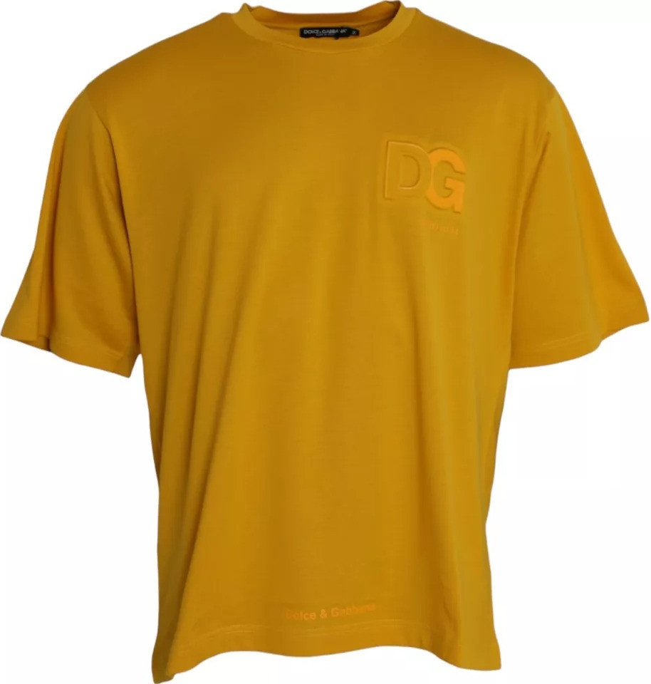 Dark Yellow Logo Cotton Round Neck T-shirt Dolce & Gabbana