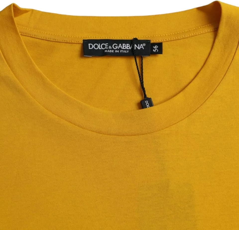 Dark Yellow Logo Cotton Round Neck T-shirt Dolce & Gabbana