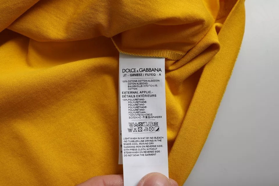 Dark Yellow Logo Cotton Round Neck T-shirt Dolce & Gabbana