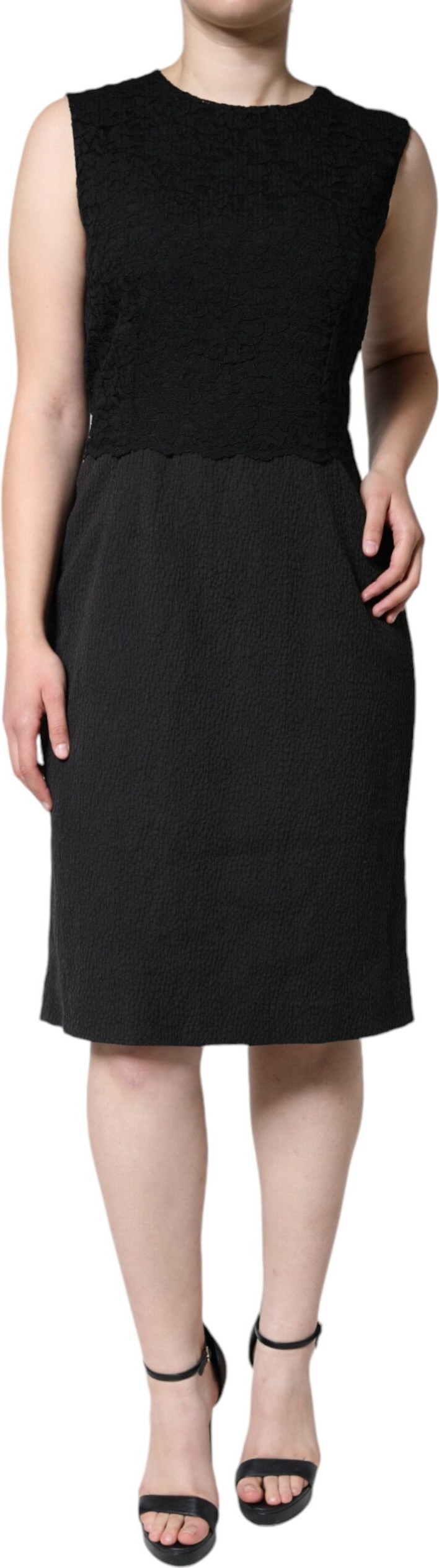 Black Cotton Sheath Knee Length Dress Dolce & Gabbana